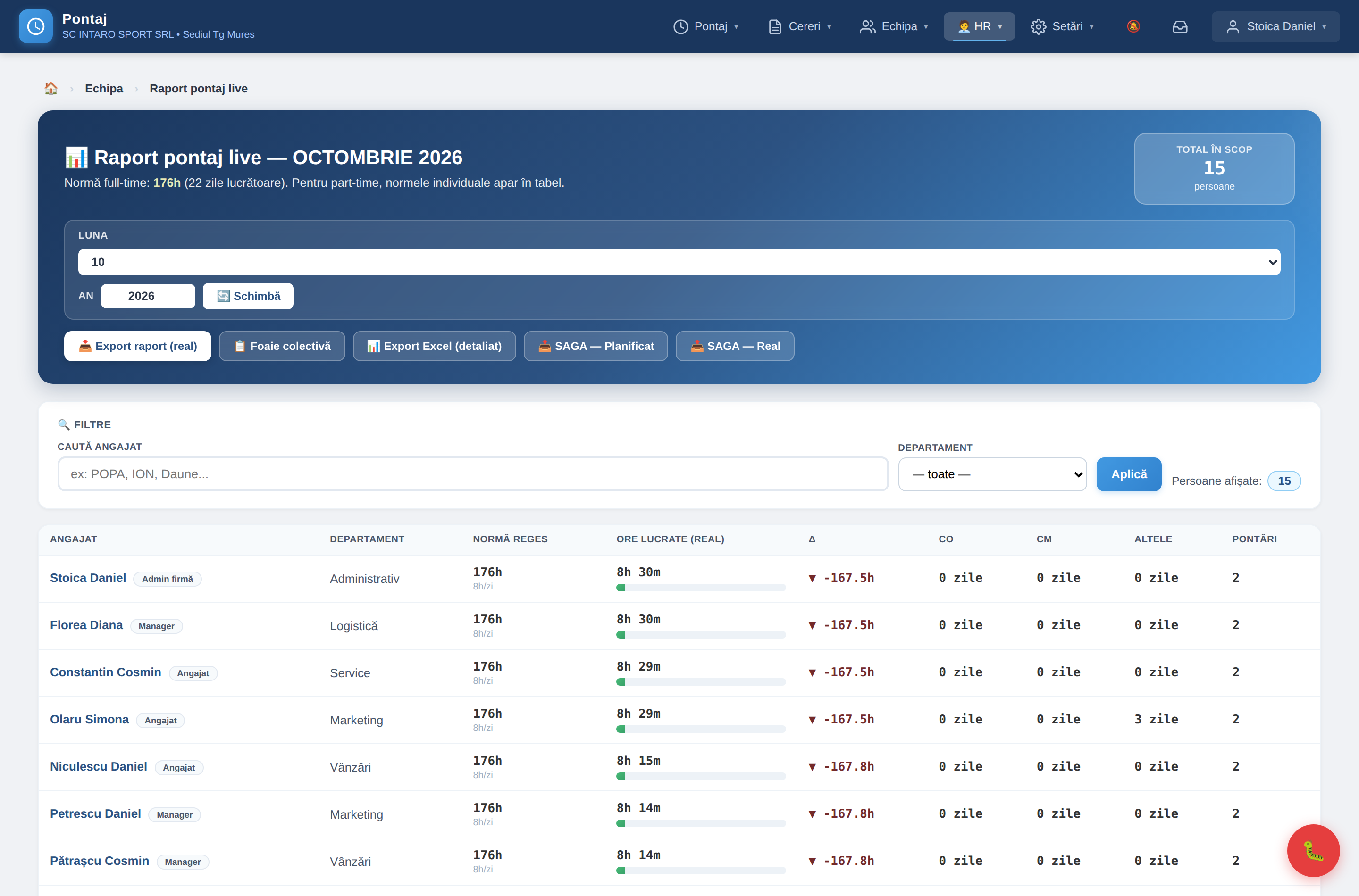 Monthly timekeeping report with SAGA export