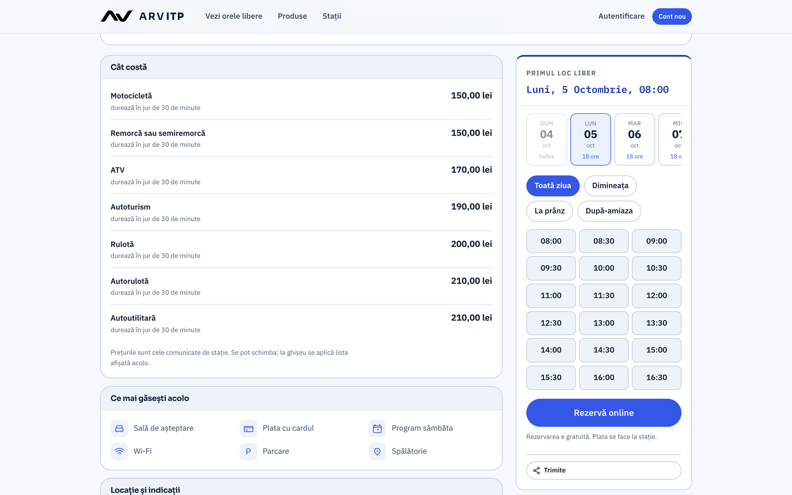 Station page with prices and real-time slots