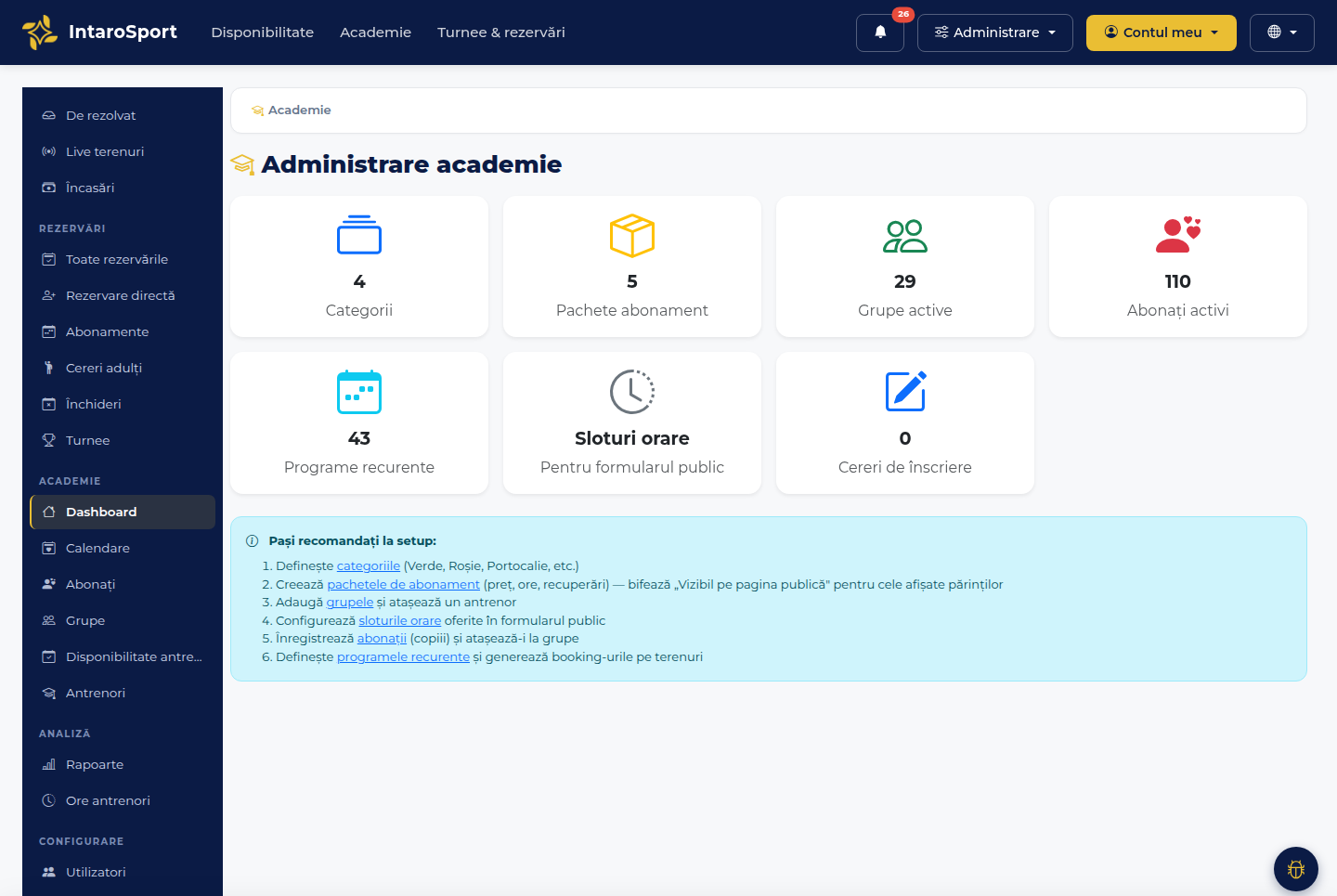 Academy dashboard