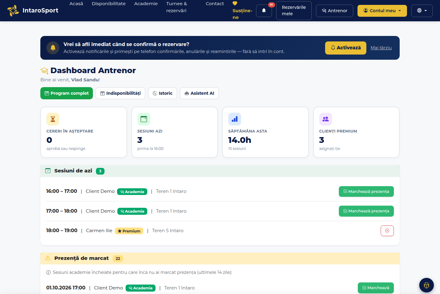 Coach dashboard