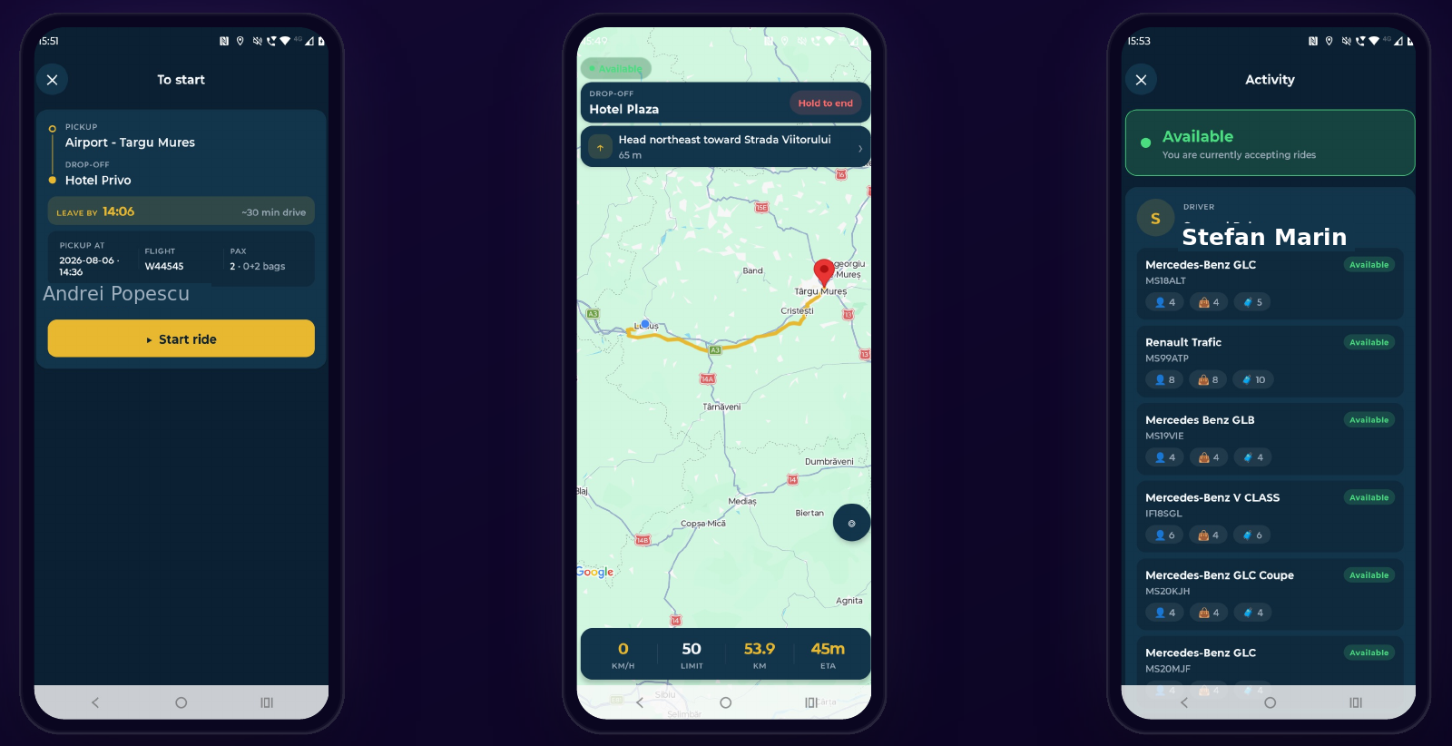 Driver app: job, navigation and vehicle list